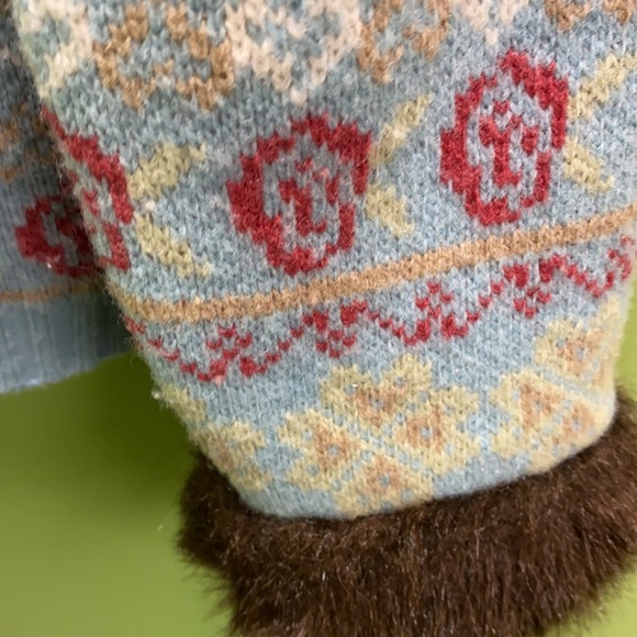 Blue hooded button down 100% lambs wool sweater with brown faux fur - Picture 2 of 5